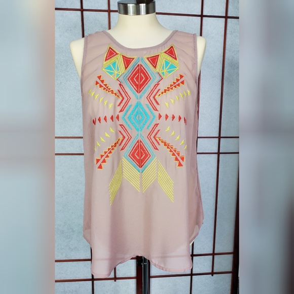 Tops - Lulumari Tan Aztec Sleevlesss Top